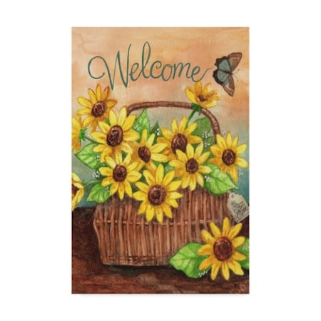 Melinda Hipsher 'Sunflower Basket Welcome Flag' Canvas Art,22x32